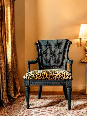 The Velvet Rebel Chair Bold leopard print and black velvet chair