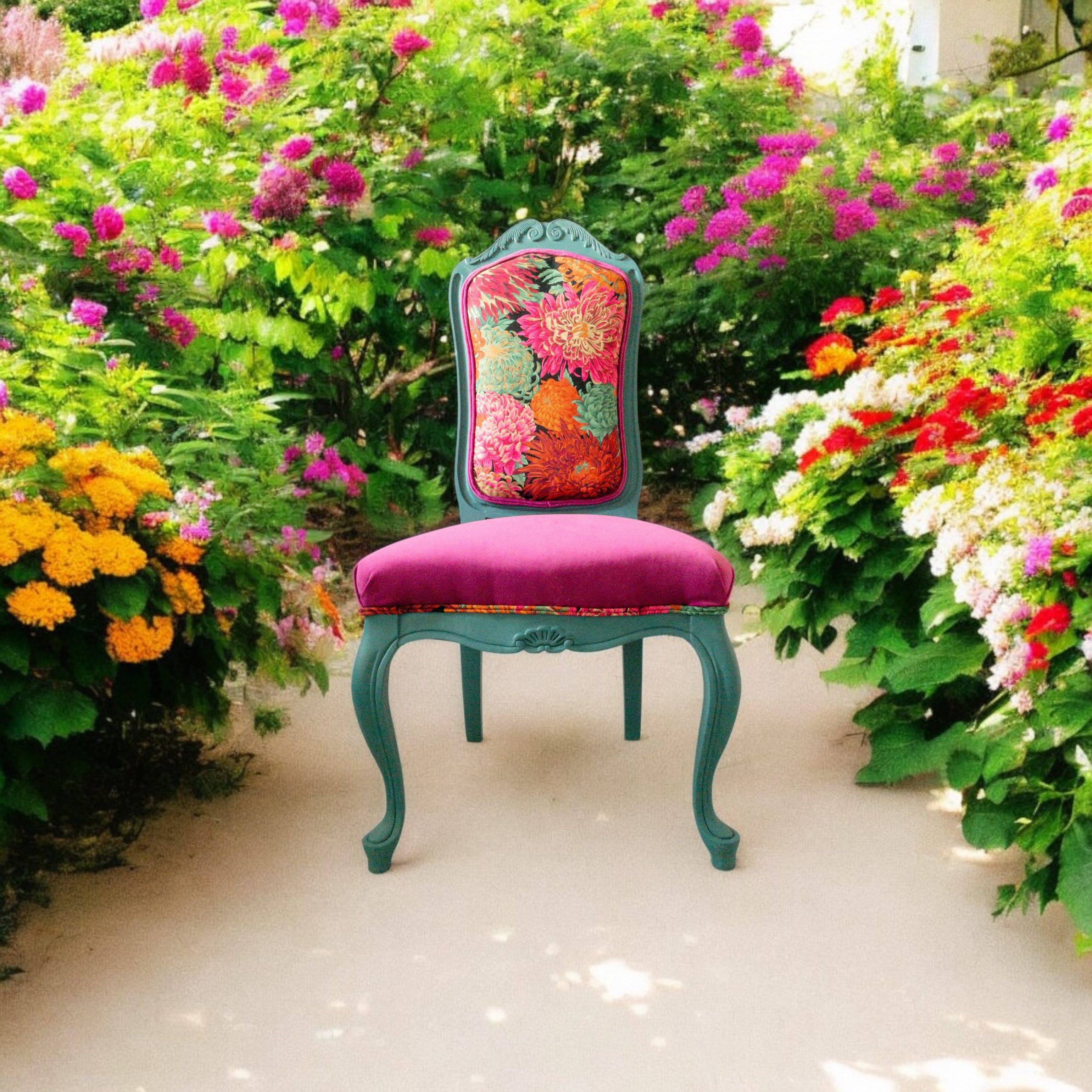 Fleur Sauvage -SOLD French Floral and Velvet Accent Chair - Image 5