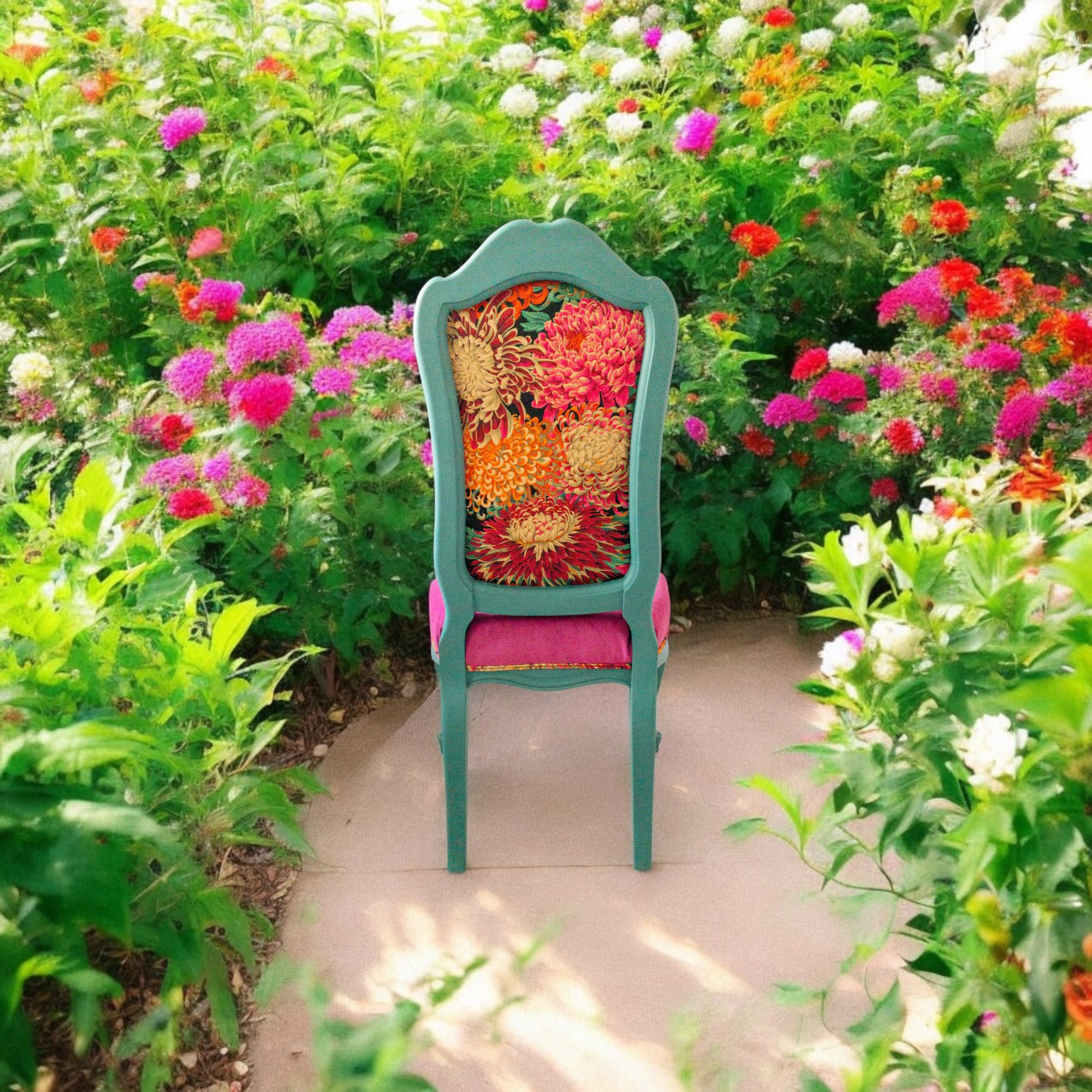 Fleur Sauvage -SOLD French Floral and Velvet Accent Chair - Image 6