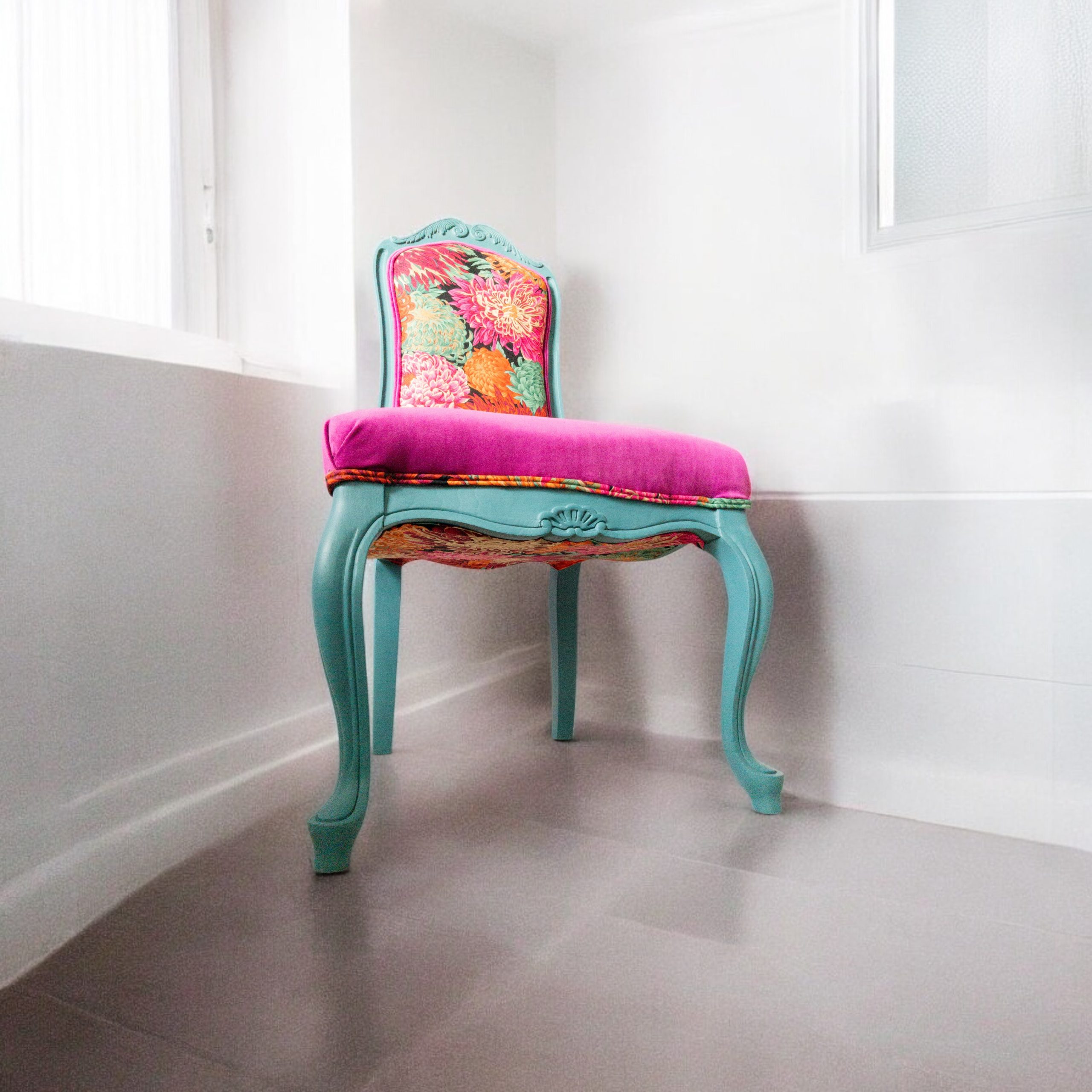 floral chair in corner